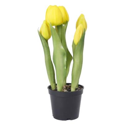 China Indor Decoration New Product Design Elegant Fake Flowers Realistic Artificial Flower Tulip PU Flower With PE Pot for sale