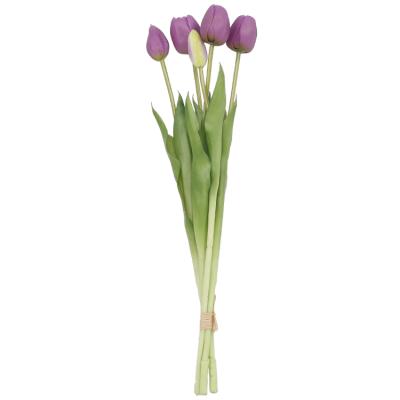 China Indor Decoration Tulip Artificial Flowers Fake Plastic PU Flowers Real Touch 5heads Flora Bouquet Home Decoration for sale