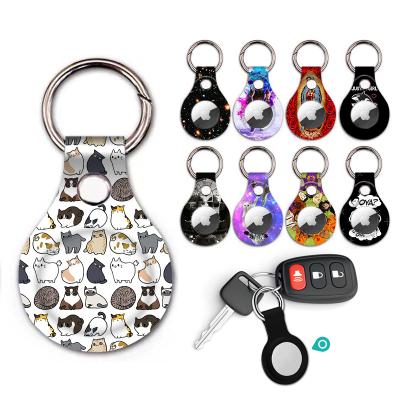 China Anti-Drop OEM GPS Tracker PU Leather Protective Case For Custom Airtag Dog Collar Airtag Key Chain for sale