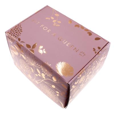 China Recycled Materials Rose Gold Foil Logo Pink Corrugated Mailer Box Corrugated Shipping Box With Your Logo for sale