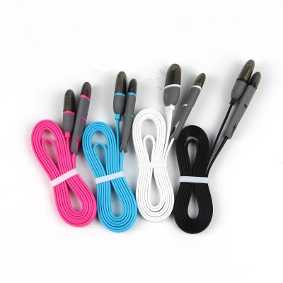 China Mobile Phone Hot Selling 2in1 Flat Noodle Charging Cable for 2 in 1 Micro Cable iPhone Android Cable for sale