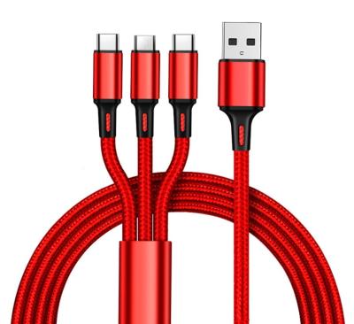 China Mobile Phone 3 in 1 3in1 Metal Braided Nylon Data Charging USB Data Cable For Type C 3in1 Strings iPhone Micro Cable for sale