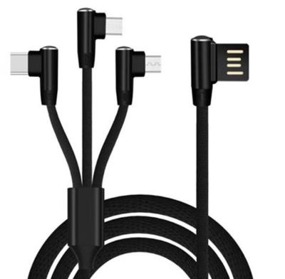 China Mobile Phone 1.5m 3 in 1 Bend Head Braided 3in1 USB Nylon Data Charging Cable For Type C Type iPhone 3in1 Micro Charging Cable for sale