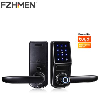 China Aluminum Alloy Biometric Fingerprint Open Keyless Digital Tuya Door Handle RFID Electronic Card APP Door Lock for sale