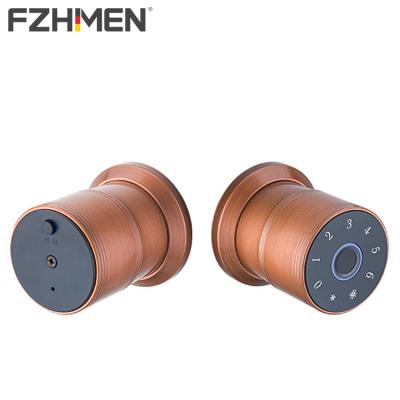 China Cylindrical 120 Color Gold Classic Bronze Fingerprint Handle Zinc Alloy Smart Interior Door Lock Knob for sale