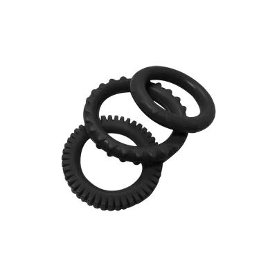 China Masculine Men Boy Cock Ring 3PCS Set Long Flexible Black Gently Increase Big Size Silicone Boy Love Gay Homedade Sex Toys Male Triple Penis Sleeve Cock Rings for sale