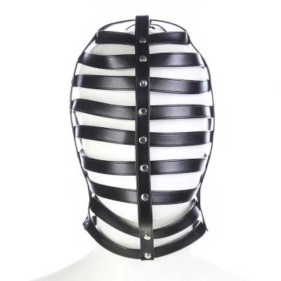 China Cross Design BDSM Stripe Hood PU Head Bondage Cavity Fetish Hood Erotic Toys Other Hollow SM Products for sale