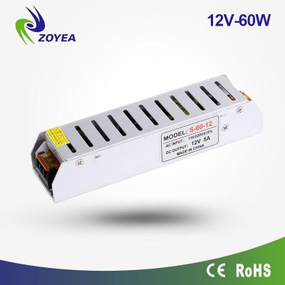 China Iron& China Supplier Aluminum Slim Led Power Supply AC DC 60w 12v 5a Smps for sale