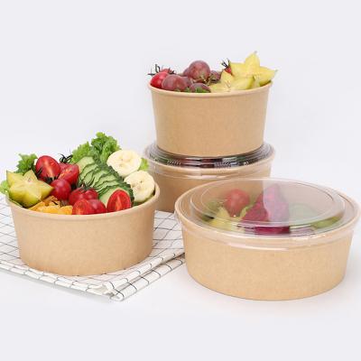 China Recycled Materials Disposable Food Jar Waterproof And Greaseproof Kraft Paper Food Packaging Soup Bowl With Lid For Take Out Lunch Packing Boxes Bowl for sale