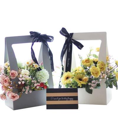 China Recyclable Folding Basket Gift Box Carrier Bag for Flower Paper Flower Basket Box Holder Mother's Day Gift for sale