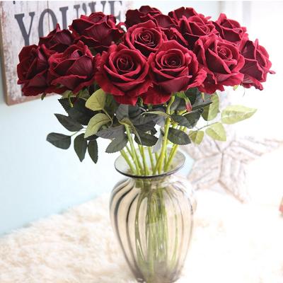 China FC2001 Velvet Factory Price Single Silk Rose Artificial Flower Wedding Decor Rose Package for sale