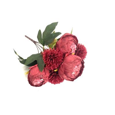 China FCR1002 Wholesale New Design Home Decor Flower Silk Preserved Artificial Peony Ball Chrysanthemum Bouquet Flowers for sale