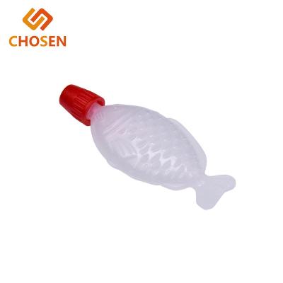 China Japanese Plastic Sauce Containe 2.6ml Small Fish Sauce Bottle , Soy Sauce Fish Bottle With Red Lid for sale