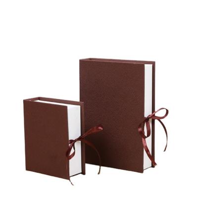 China Disposable Luxury Custom Flip Brown Cardboard Ribbon Closure Scarf Packaging Gift Box for sale