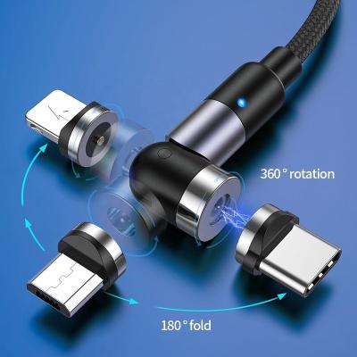 China Office/Home/Outdoor 540 Degree Rotating Three-in-One 2.4A Magnetic Data Cable With Micro C USB Lightning Type Connector for sale