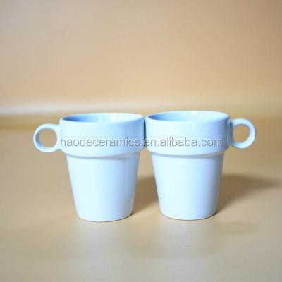 China [ZIBO HAODE CERAMIC] Personalized Viable Stackable Coffee Mugs Latte White Mugs Tea Cup Sets for sale