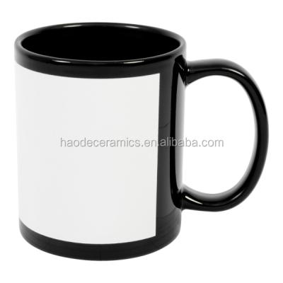 China [ZIBO HAODE CERAMIC] Sublimation ceramic black mug from viable OEM 11oz manufacturer with blank white for sale