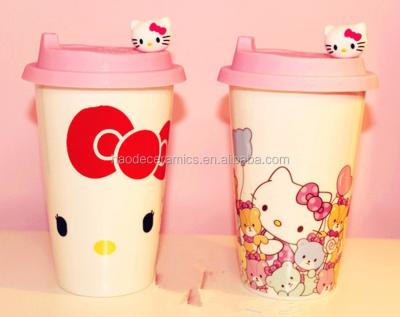 China Sustainable New Design Ceramic White Travel Mug With Silicone Lid for sale