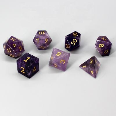 China DND Dice Game Amethyst Natural Gemstone Dice d&d Cat's Eye DND Dice Handmade Stone Polyhedral Dice Set for MTG Table Games Purple Crystal for sale