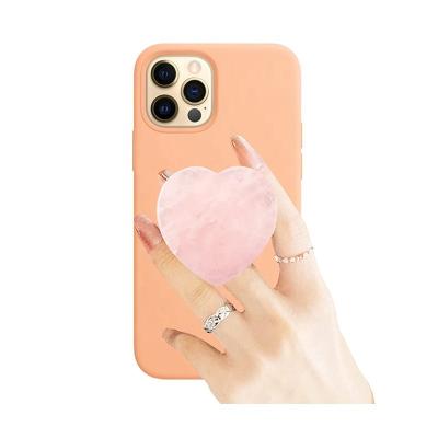 China China Wholesale Mobile Phone Accessories Heart Shaped Natural Gemstone Agate Rotatable Telescopic Foldable Mobile Phone Holder for sale