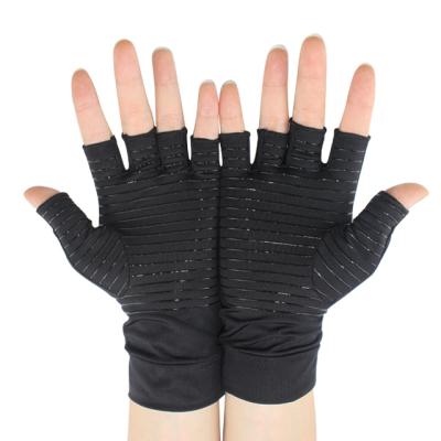 China Copper Compression Arthritis Gloves Sports Compression Arthritis Pain Relieve Half Finger Copper Black Non-slip Gloves for sale