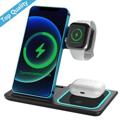 China 15W 3 In1 Foldable Wireless Charger Stand Multi-Function Universal Fast Charging Dock Stand Desktop Charging Station for sale