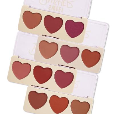 China DODOGIRL Matte Blusher Heart 3 Color Palette OEM Peach Garnet Natural Look Face Makeup Waterproof Daily Dye High Cosmetics for sale