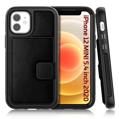 China Magnetic Leather Card Case For iPhone 12 Mini Defender Magnetic Leather Case For iPhone 12 Mini Wallet 5G Case for sale