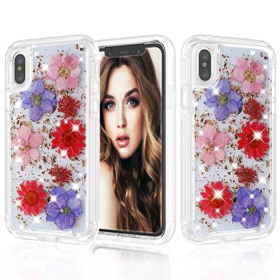 China Bridesmaids Loving Glue Phone Case For iPhone X/XS Beauty Drop Glue Flower Powder Case For iPhone X New 3 In 1 Shiny Clear Cover For iPhone XS for sale