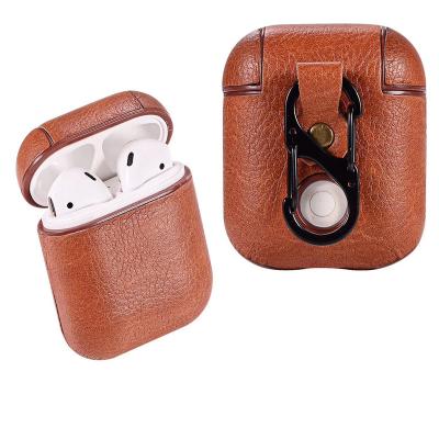 China Premium Leather Case For Apple Airpods 1/2 GEN Universal Luxury Lechee Leather Case For Apple Airpods 1/2 Generation Earphone Cover Accessory With Key Chain for sale