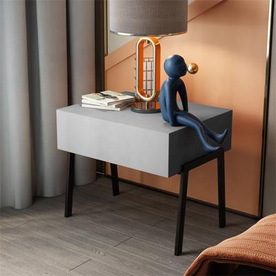 China Modern High Standard Gray Blue Simple Bedroom Wood Material Bedside Table for sale