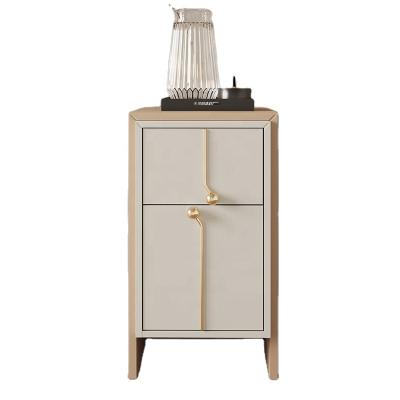 China New modern popular light Nordic furniture khaki and beige wooden bedside table cabinet for sale