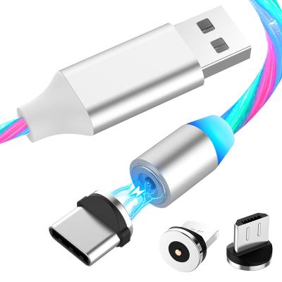 China Charging Cable Overflowing Magnetic Charging LED Light USB Type C Charging Micro Magnet Charger Cable for sale