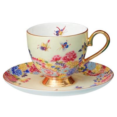 China Elegant Floral Ceramic Stocked Porcelain Flower Tea Cup And Saucer Coffee Cups With Plate Custom Logo Cups for sale