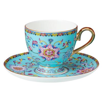 China Porcelain Tea Cups Vintage Tea Cup and Saucer Set Bone China Gold Stocked Elegant Floral Coffee Cups Set with Dish Set for sale