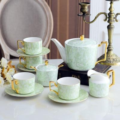 China 15pcs Viable Ceramic Green Marble Coffee And Tea Set With Custom Logo for sale