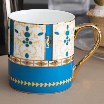 China Blue Stocked Coffee Tea Cups Royal Bone China Mug With Your Own Printing for sale