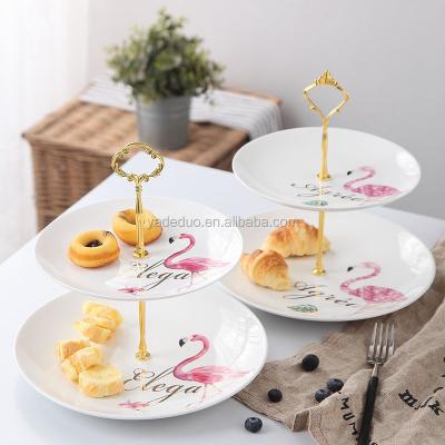 China Disposable Wedding Double Dessert Plates With Gold Color Stand Up Cetamic Dishes For Lovers for sale