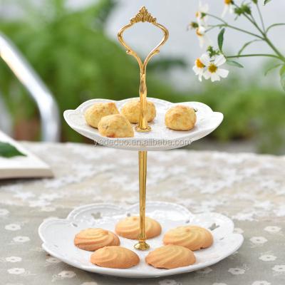 China Disposable Ceramic Embossed White Double Color Cake and Fruit Dishes Porcelain Birthday Party Wedding Dishes for sale