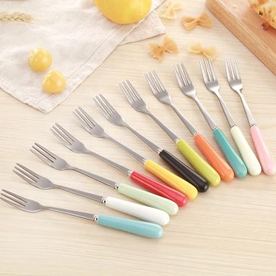 China Stocked colorful fruit fork kids stainless steel fork metal logo metal cutlery set custom stocked for sale