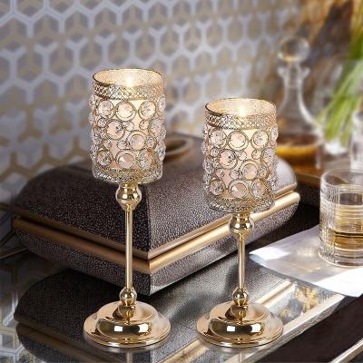 China American Crystal Gold Silver Candle Holder Crystal Wedding Decoration Candle Holder Luxury Table Lamp for sale