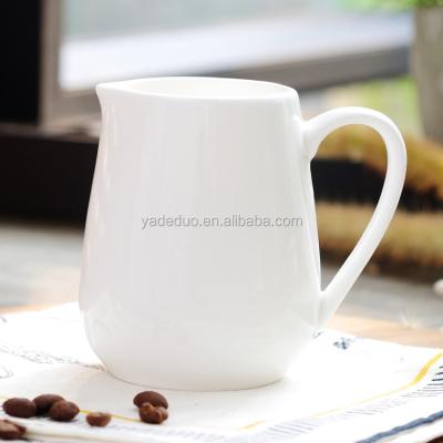 China Sustainable Hotel Ceramic Simple White Milk Jug Small Restaurant Customized Mini Coffee Tea Jug With Handle for sale