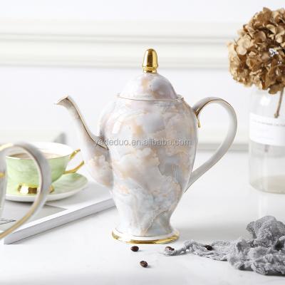 China Sustainable 1L Bone China Teapot Coffee And Teapot Marble Pattern Fine Ceramic Water Jug Gold for sale