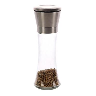 China Durable Brushed Stainless Steel Salt And Pepper Grinder Set With Glass Large Body for sale