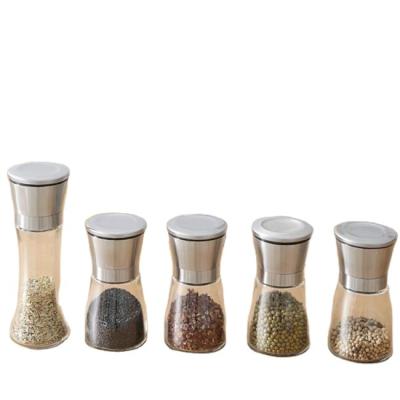 China Sustainable Refillable Stainless Steel Salt And Pepper Grinder Set With Glass Tall Body Hot Selling for sale