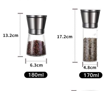 China Hot Selling Viable 180ml 300ml 500ml Salt Pepper Grinder, Stainless Steel Pepper Mill Grinders for sale