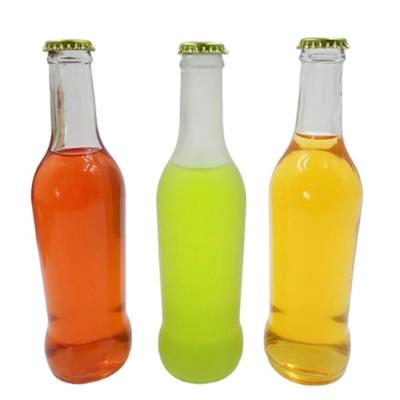 China Wholesale empty BEVERAGE/wine cocktail glass bottle 275ml juice soda beverage bottle with metal crown cap for sale