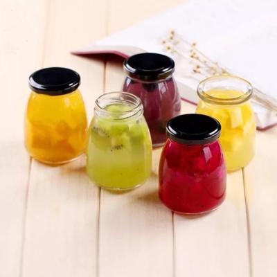 China 50ml 100ml 150ml 200ml mini yogurt beverage/pudding/pudding glass bottle transparent milk bottle with metal cap for sale