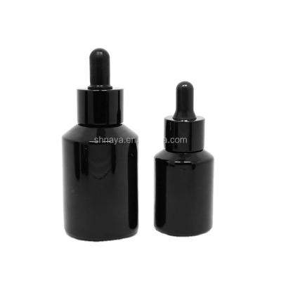 China Personal Care 15ml 30ml 1oz 60ml Sloping Black Round Cylinder Shoulder Glass Eye Dropper Bottles for sale