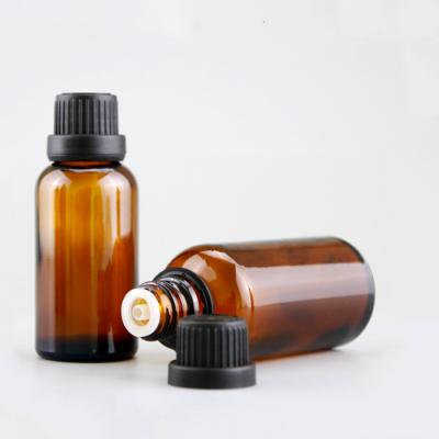 China Personal Care Essential Oil Glass Bottle Screw Mouth Amber Essence Glass With Insert And Tamper Proof Cap for sale